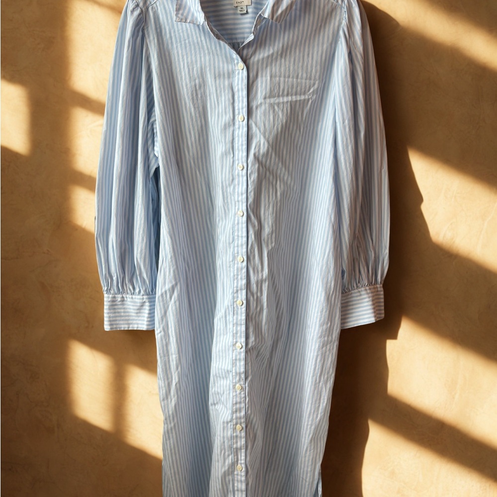 A New Day Light Blue Striped Shirt Dress